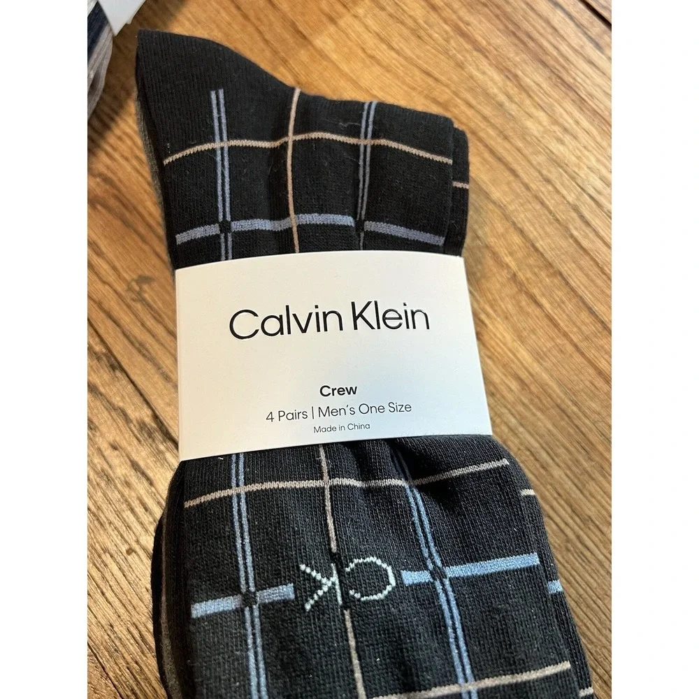 Calvin‎ Klein 4 Pack Lot Socks Stretch Crew One Size Black Blue Tan